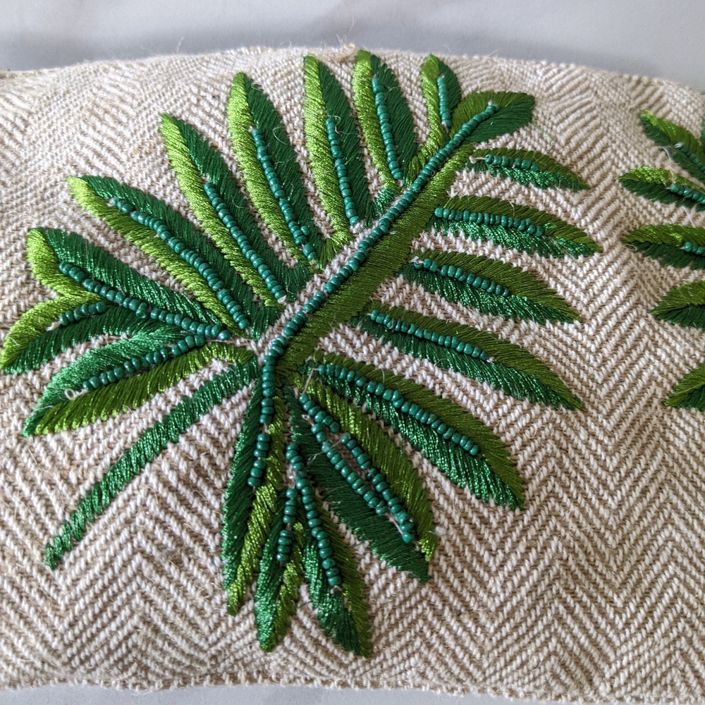 Embroidered Beaded Palm Leaf Boho Wristlet Clutch - Picture 8 of 9